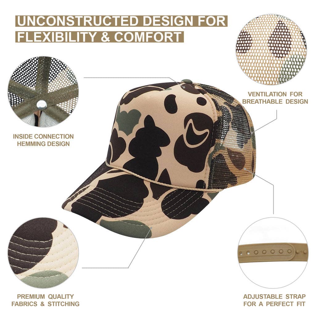 Nissun Camo Camouflage Foam Trucker Hat 5-Panel Trucker Cap - CSC CPC: Brown Camo/Beige