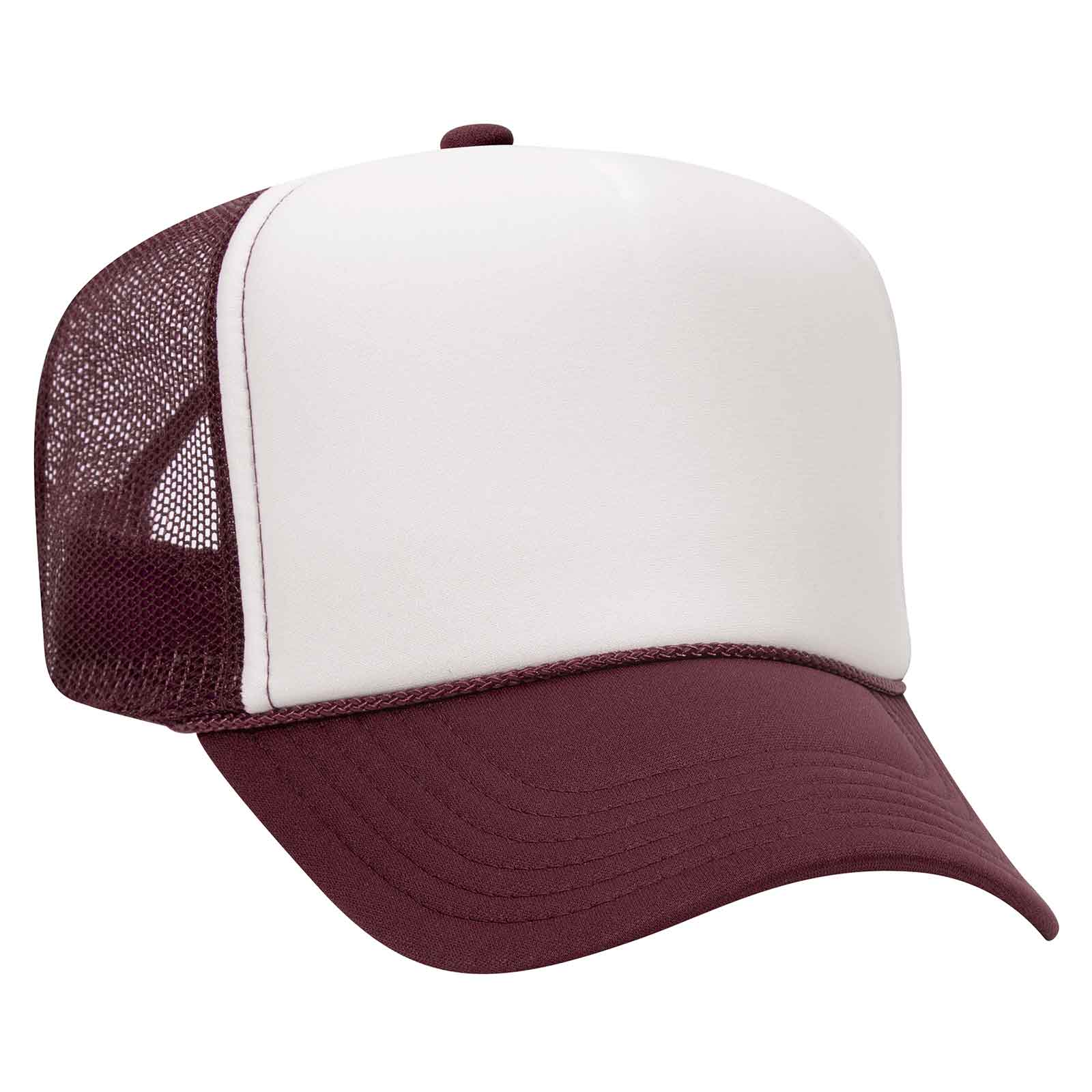 Otto 39-169 5 Panel High Crown Mesh Back Foam Trucker Hat, Polyester Foam Cap: Mrn/Wht/Mrn