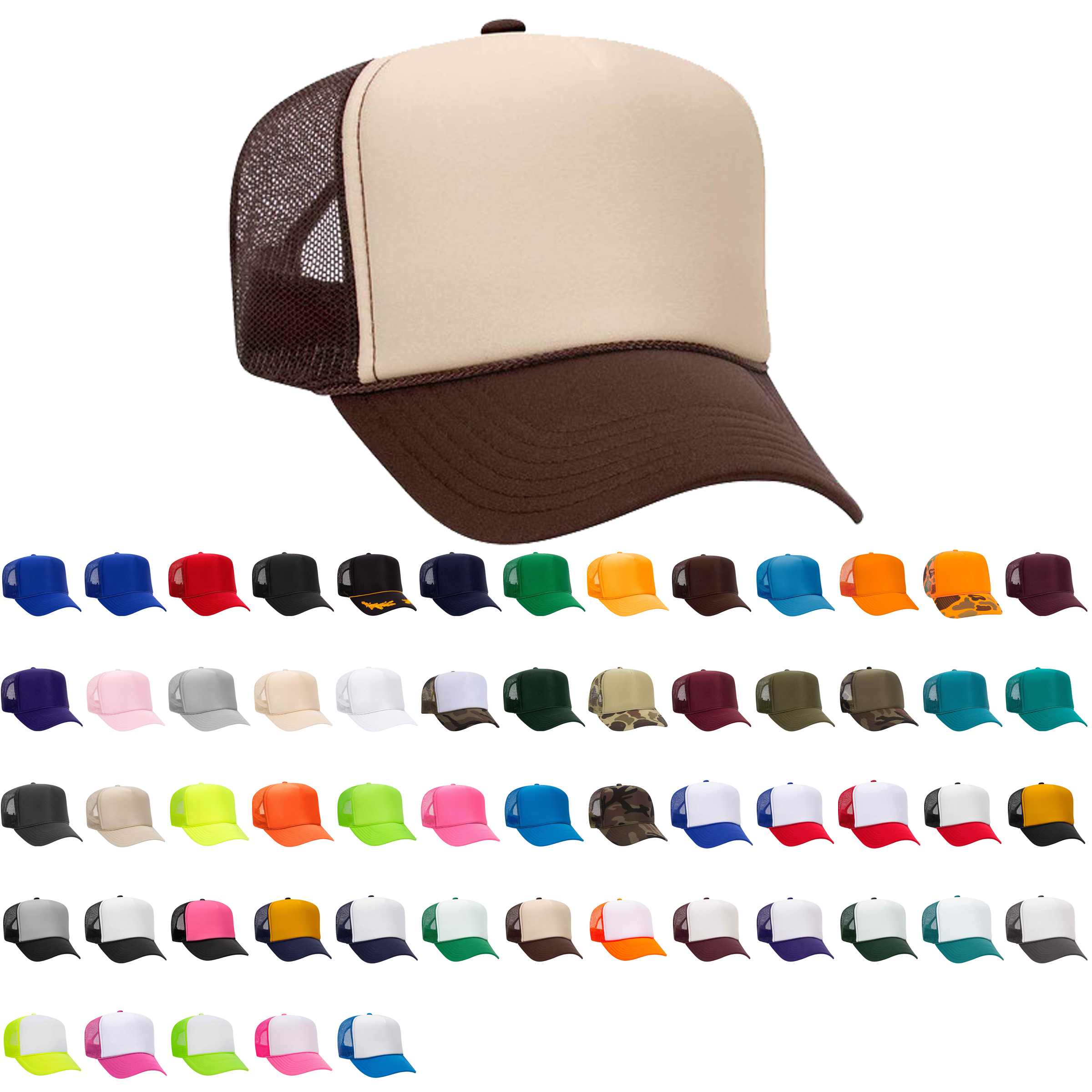Otto 5-Panel High Crown Foam Trucker Hats, Mesh Back Cap - 39-165: Red/Wht/Ryl