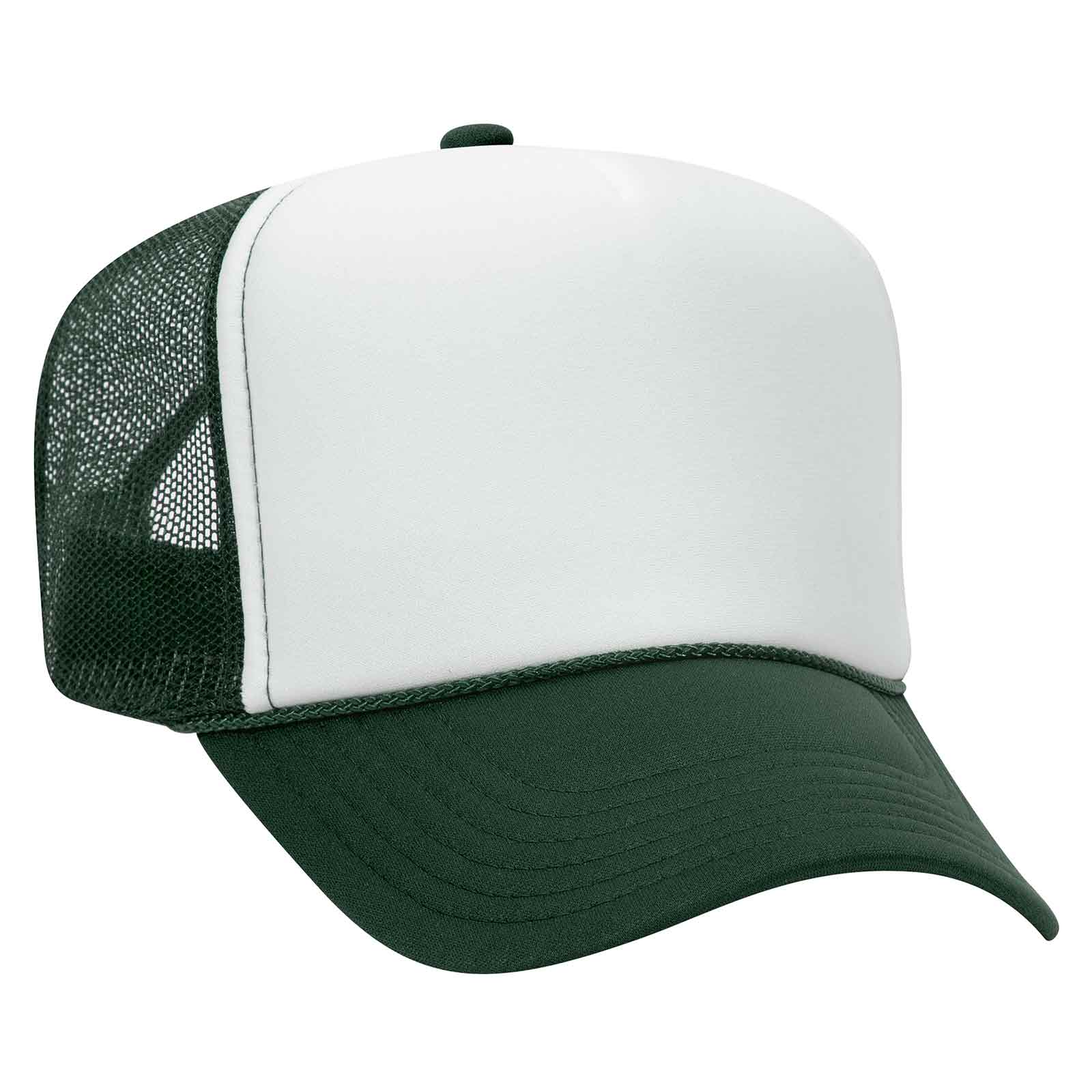 Otto 39-169 5 Panel High Crown Mesh Back Foam Trucker Hat, Polyester Foam Cap: Dk.Grn/Wht/Dk.Grn