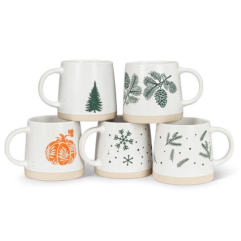 Wide Base Mug with Snowflakes-3.5"H(14oz)