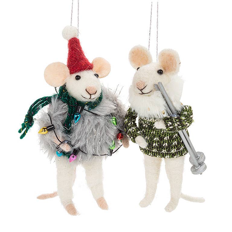 Winter Mouse Ornament-2 Assorted-5"H