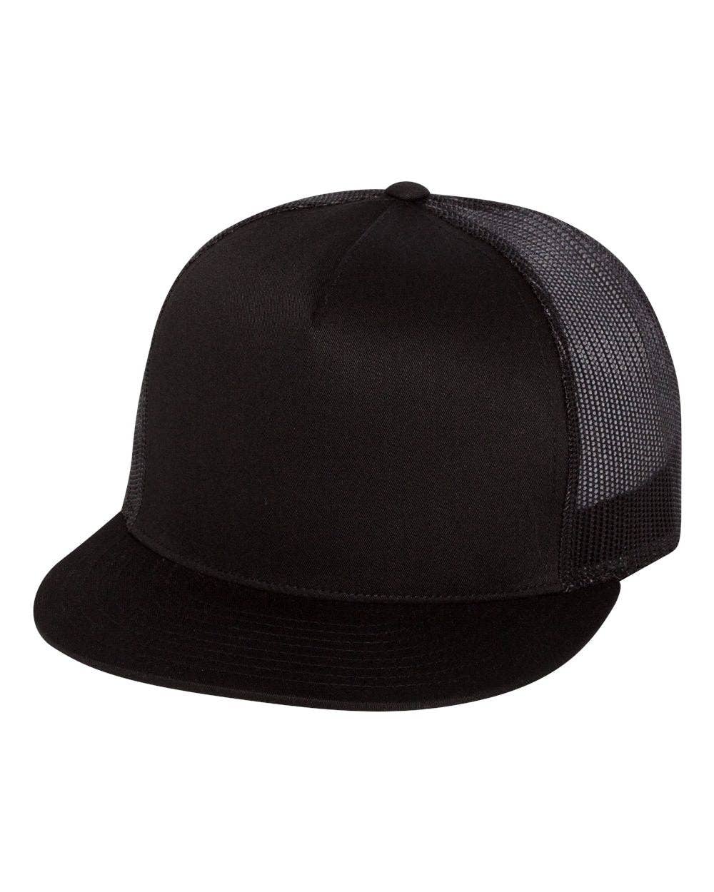 YP Classics®, Yupoong 6006 - Flat Bill Trucker Cap - 6006: Black/White/Black
