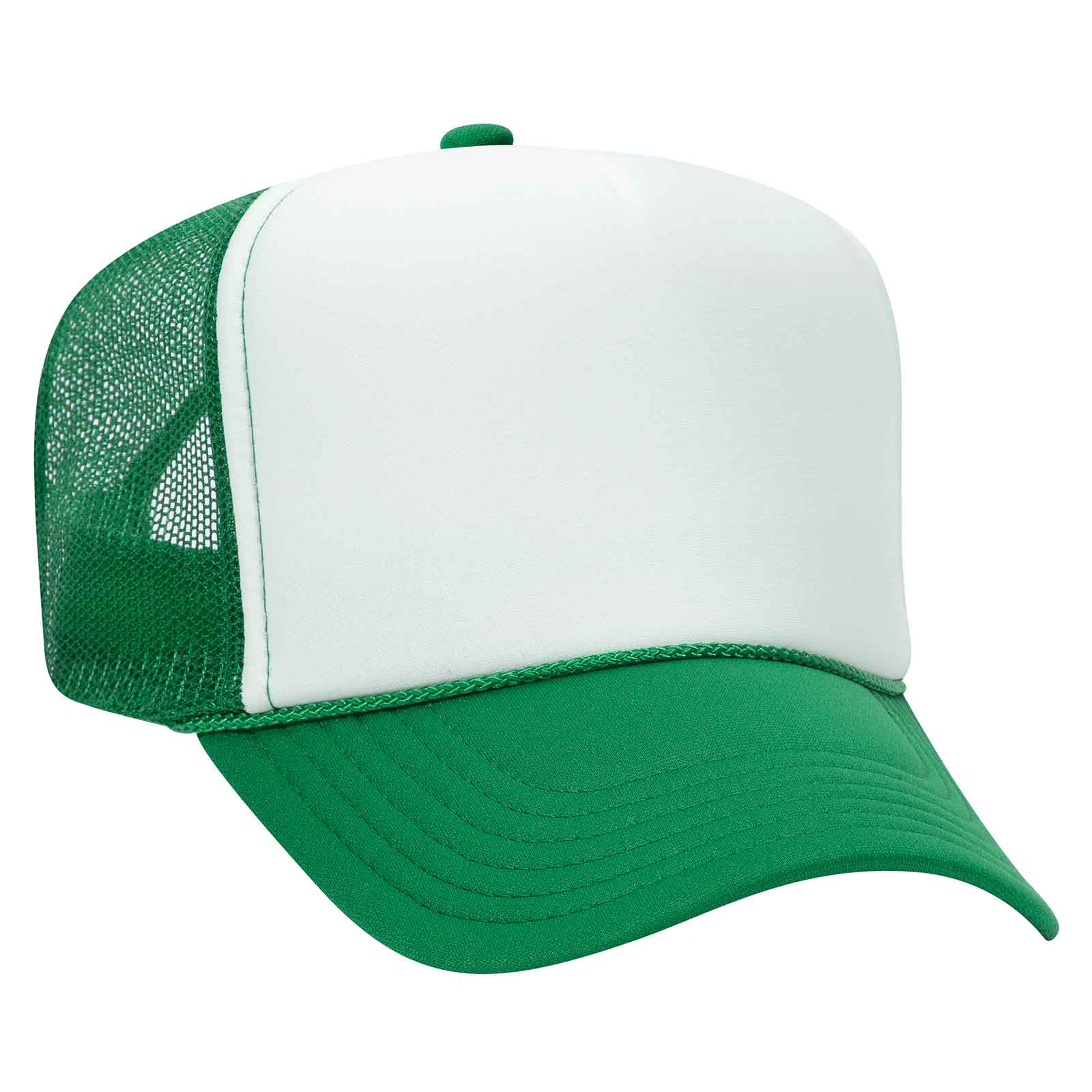 Otto 39-169 5 Panel High Crown Mesh Back Foam Trucker Hat, Polyester Foam Cap: Dk.Grn/Wht/Dk.Grn