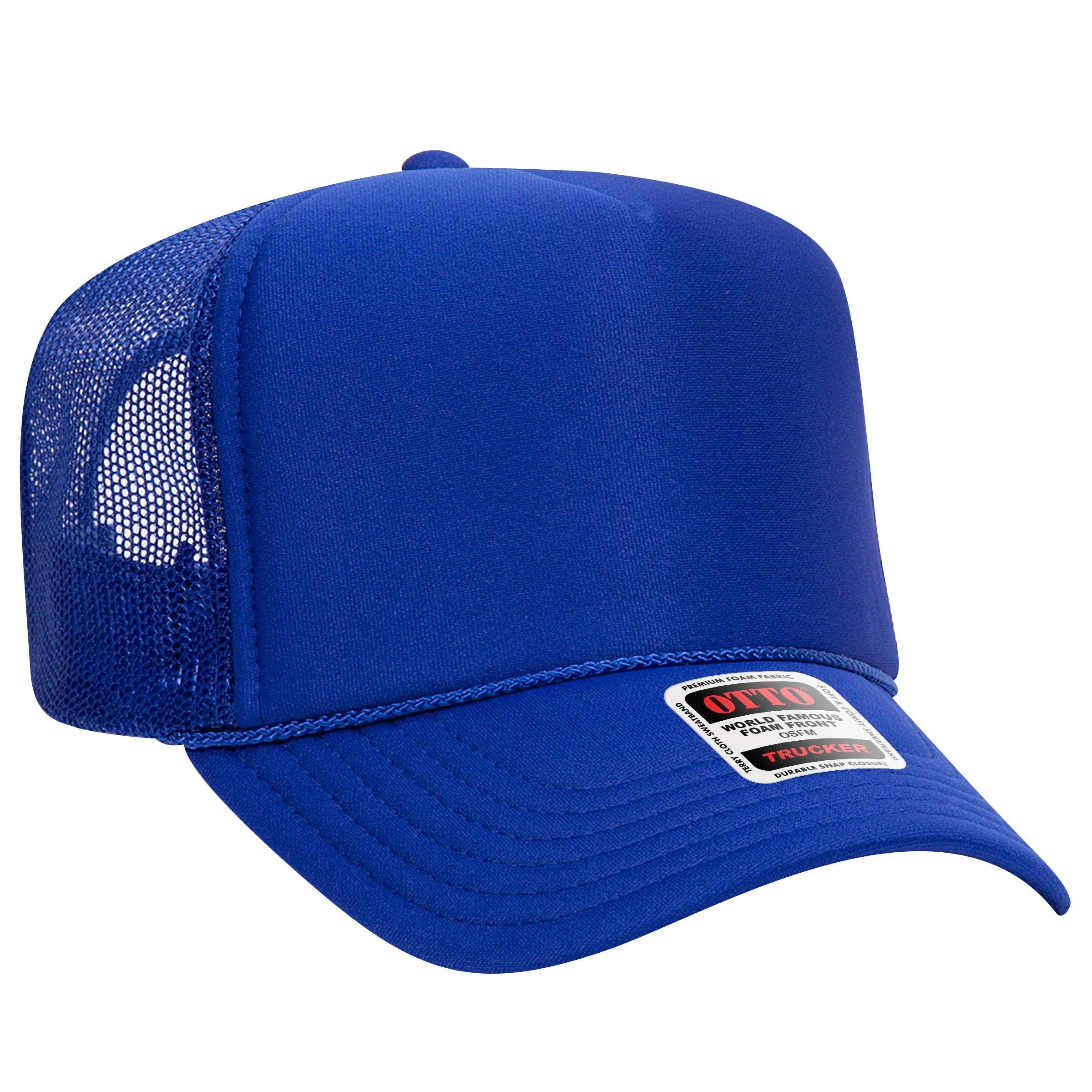 Otto 5-Panel High Crown Foam Trucker Hats, Mesh Back Cap - 39-165: Red/Wht/Ryl