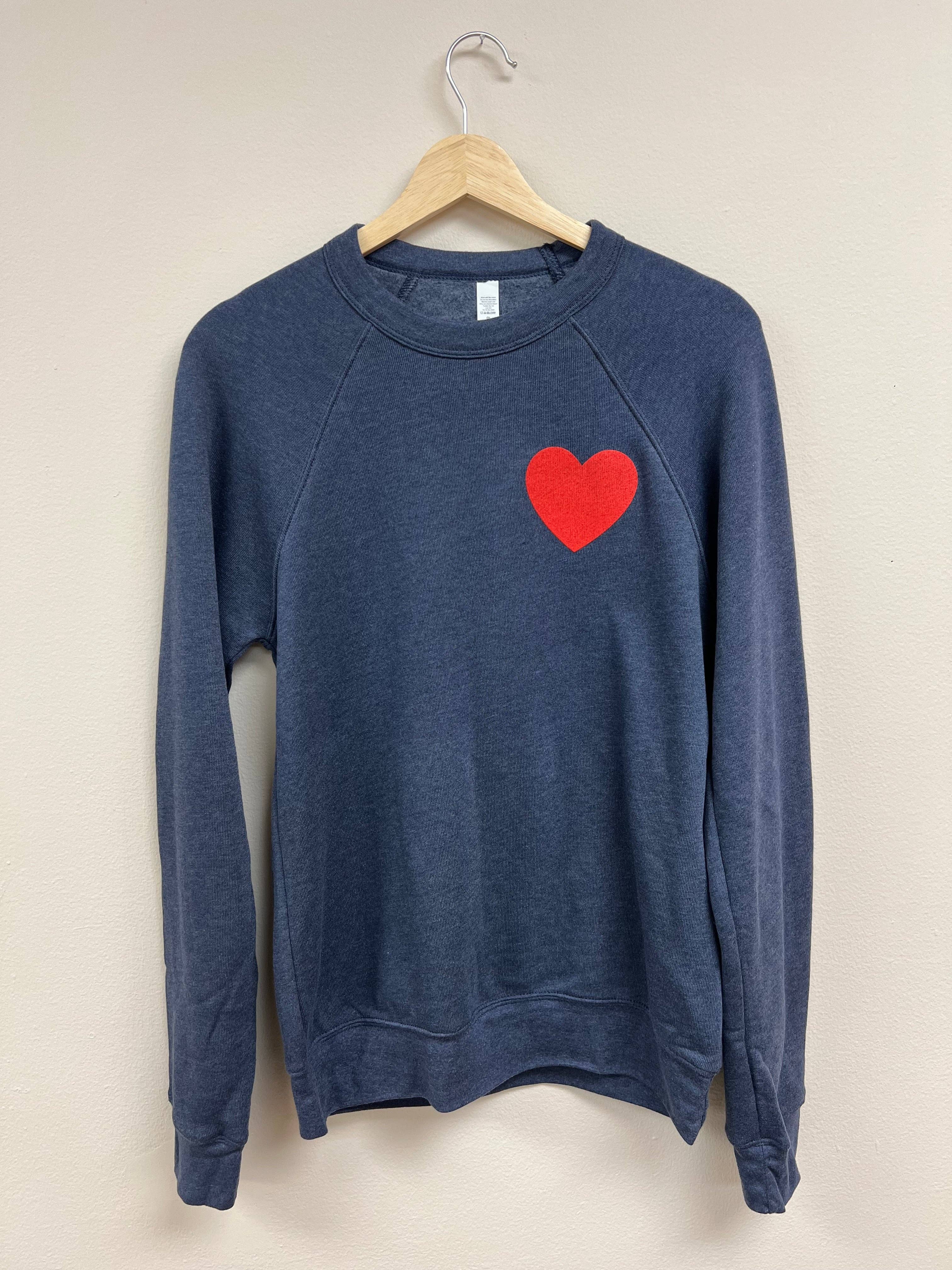 Share The Love Sweatshirt - Navy w/Red Heart: XS