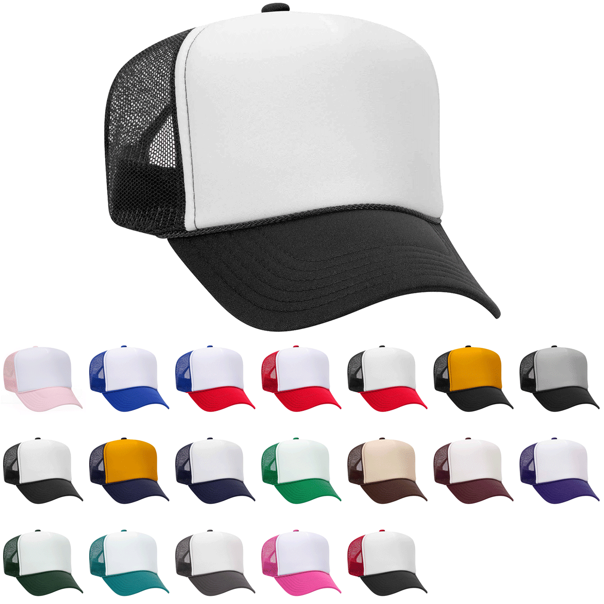 Otto 39-169 5 Panel High Crown Mesh Back Foam Trucker Hat, Polyester Foam Cap: Dk.Grn/Wht/Dk.Grn