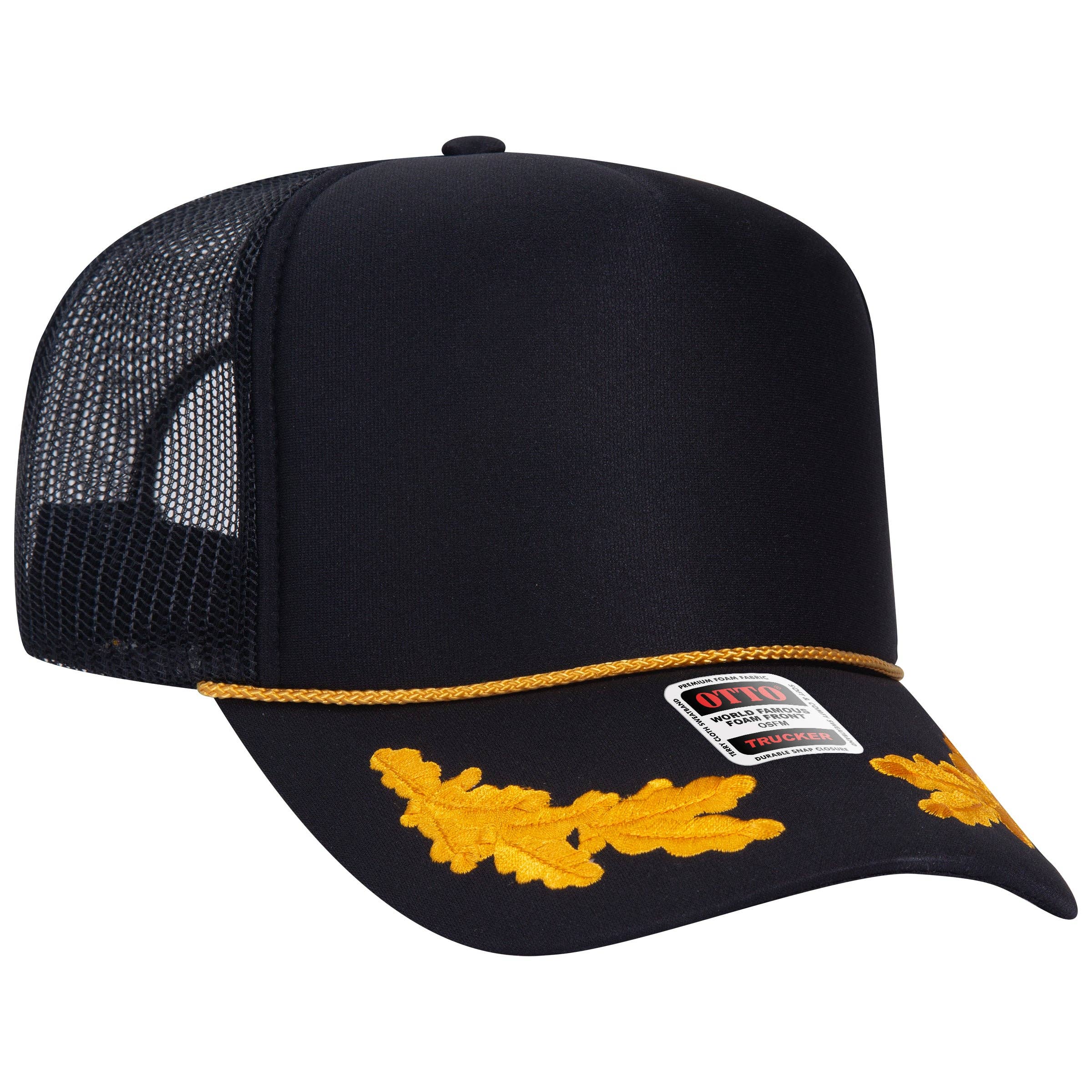 Otto 5-Panel High Crown Foam Trucker Hats, Mesh Back Cap - 39-165: 003M - Blk/Gld