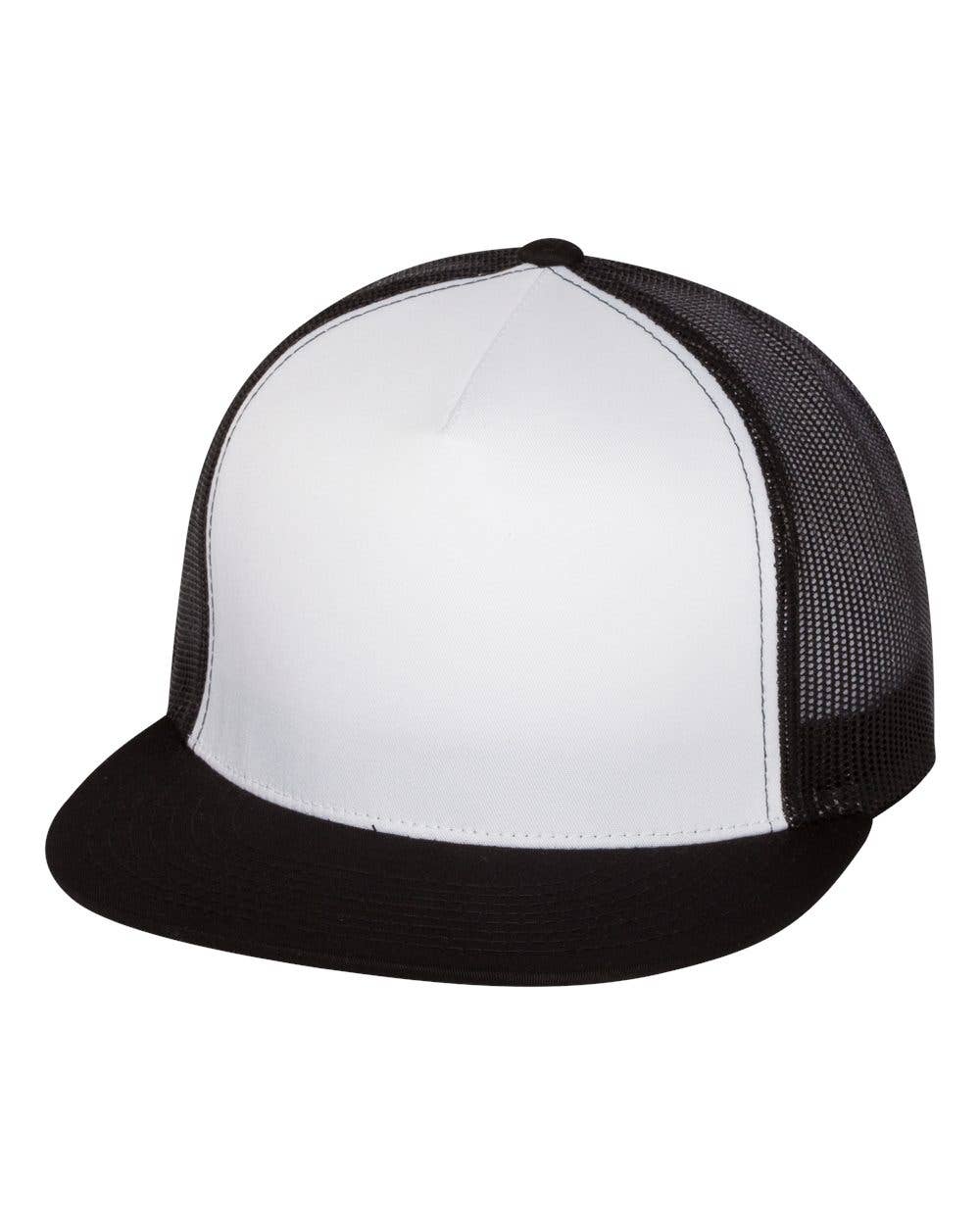 YP Classics®, Yupoong 6006 - Flat Bill Trucker Cap - 6006: Black/White/Black