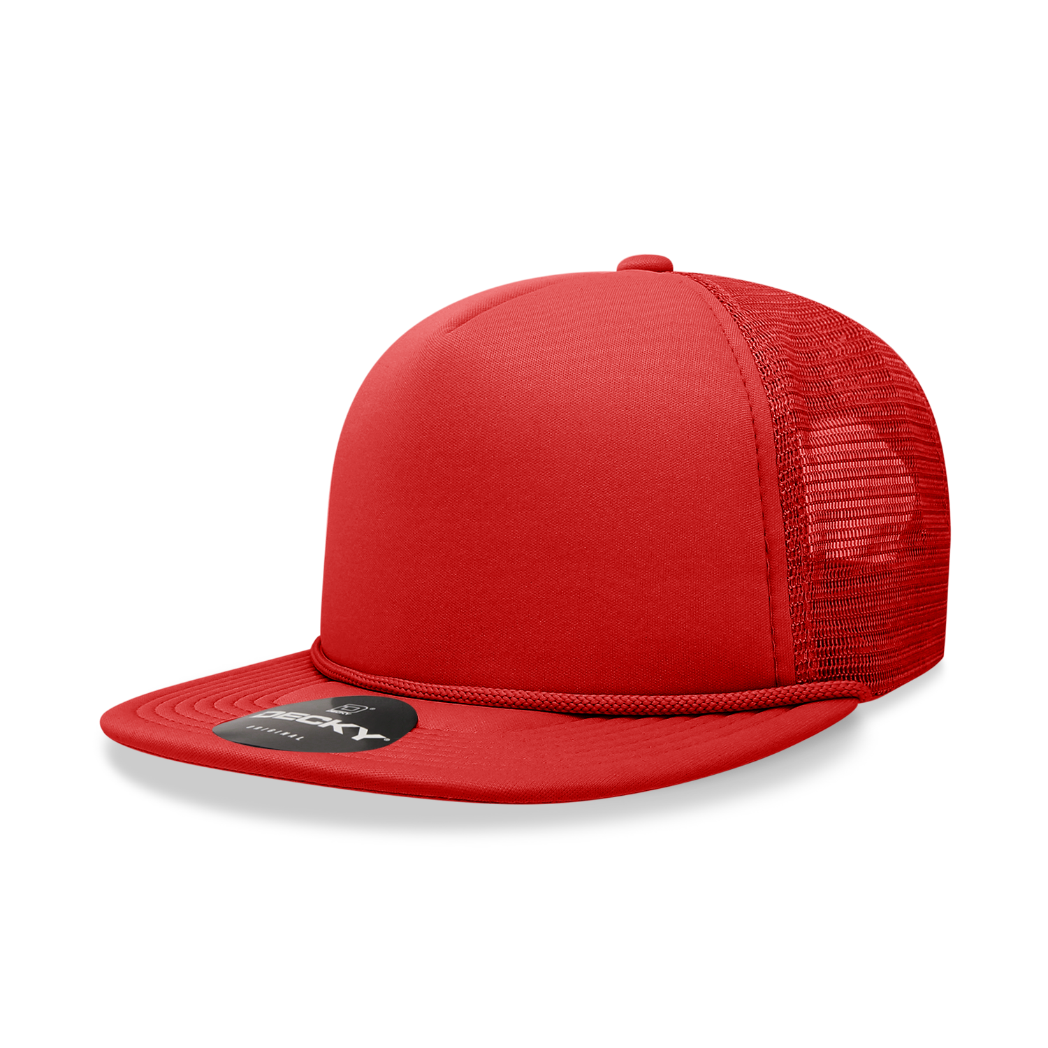 Decky 223 Blank Solid Color, Flat Bill Foam Trucker Hat: Cardinal