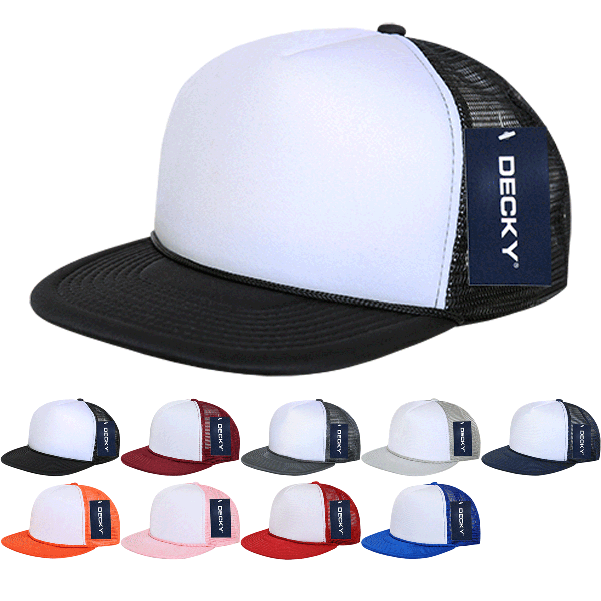 Decky 224 Blank 2-Tone Flat Bill Foam Trucker Hat: Orange