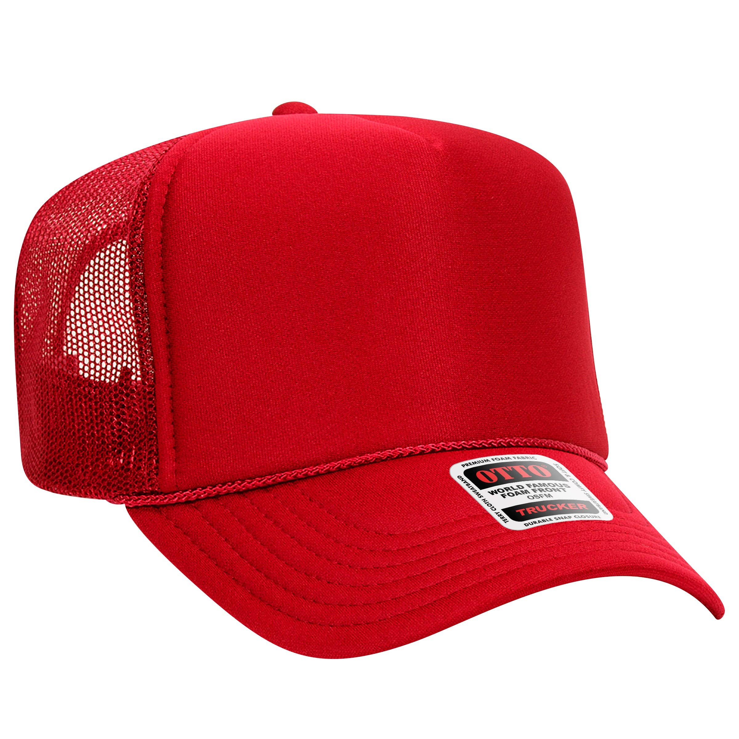 Otto 5-Panel High Crown Foam Trucker Hats, Mesh Back Cap - 39-165: Red/Wht/Ryl