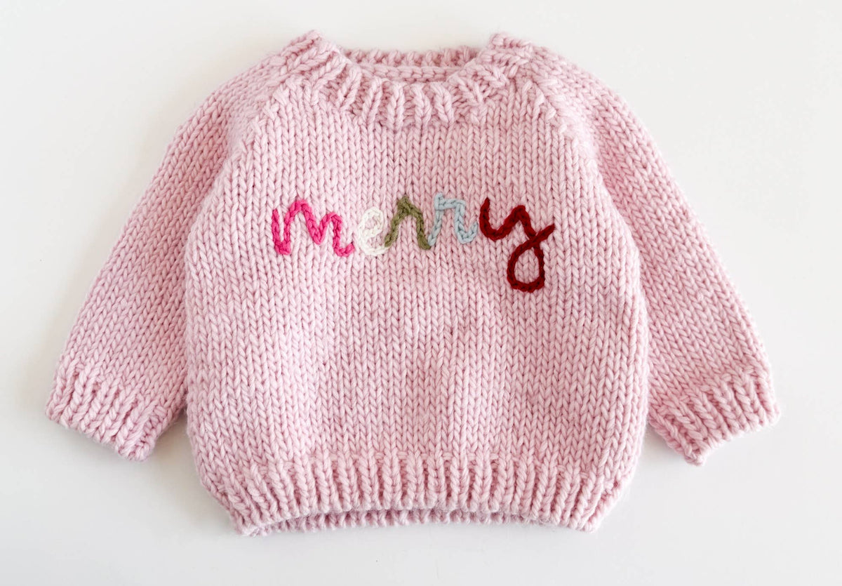 Merry Baby Sweater Pink Christmas Holiday Apparel Gift: S; 12-24M
