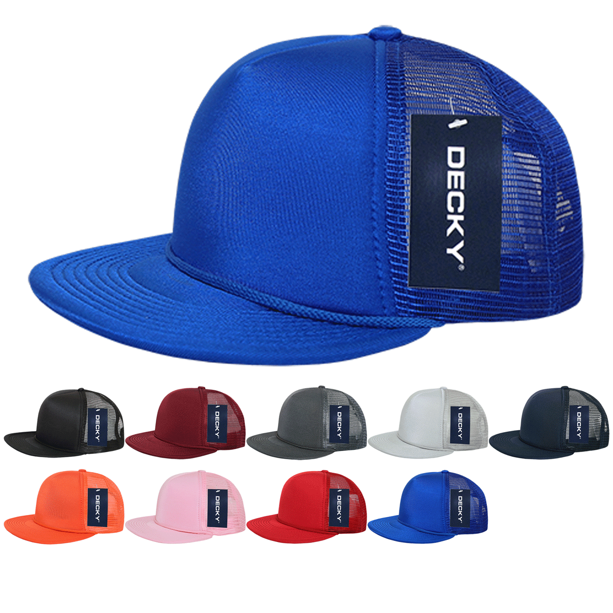 Decky 223 Blank Solid Color, Flat Bill Foam Trucker Hat: Cardinal