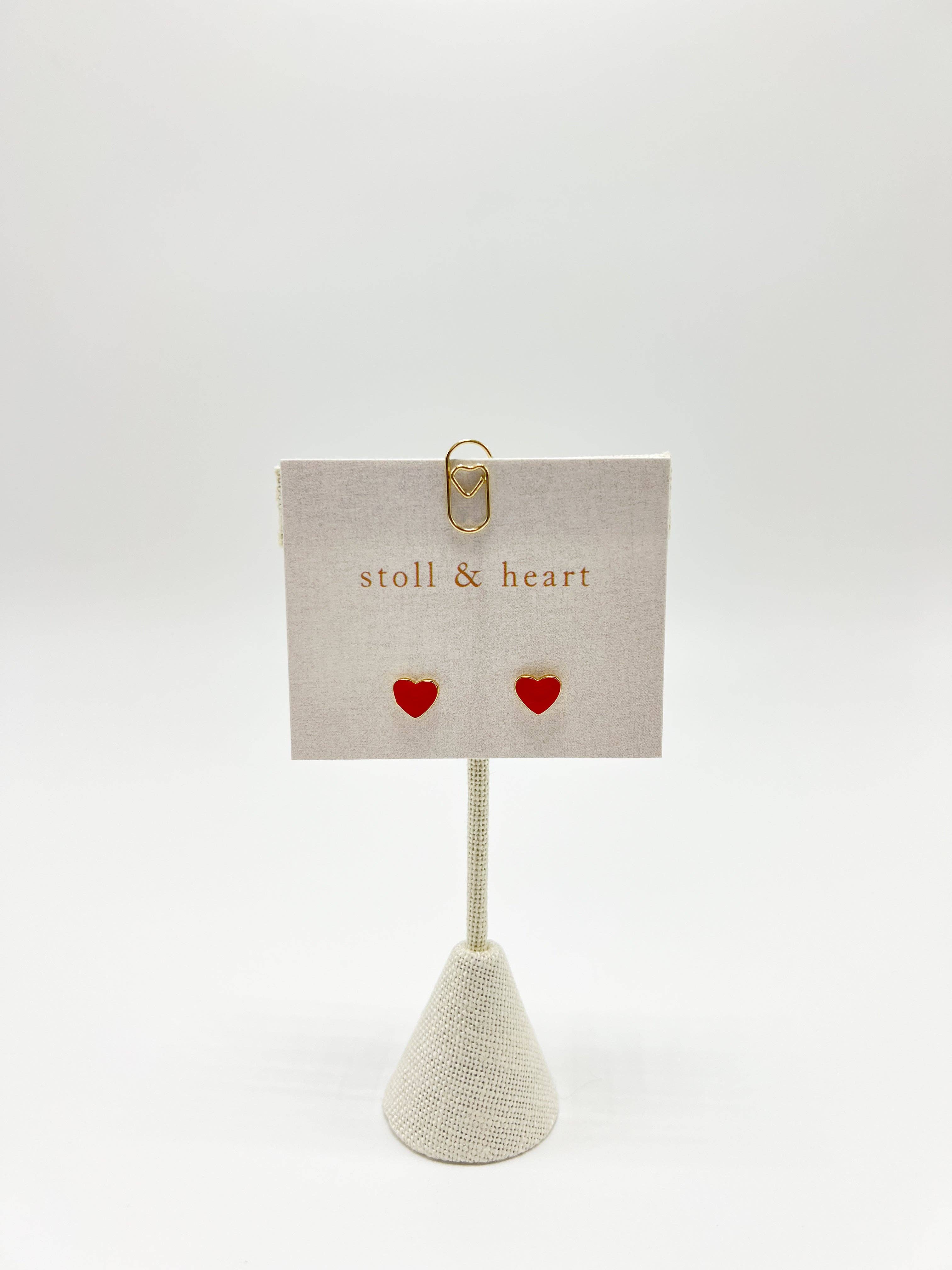 Red Enamel Heart Studs