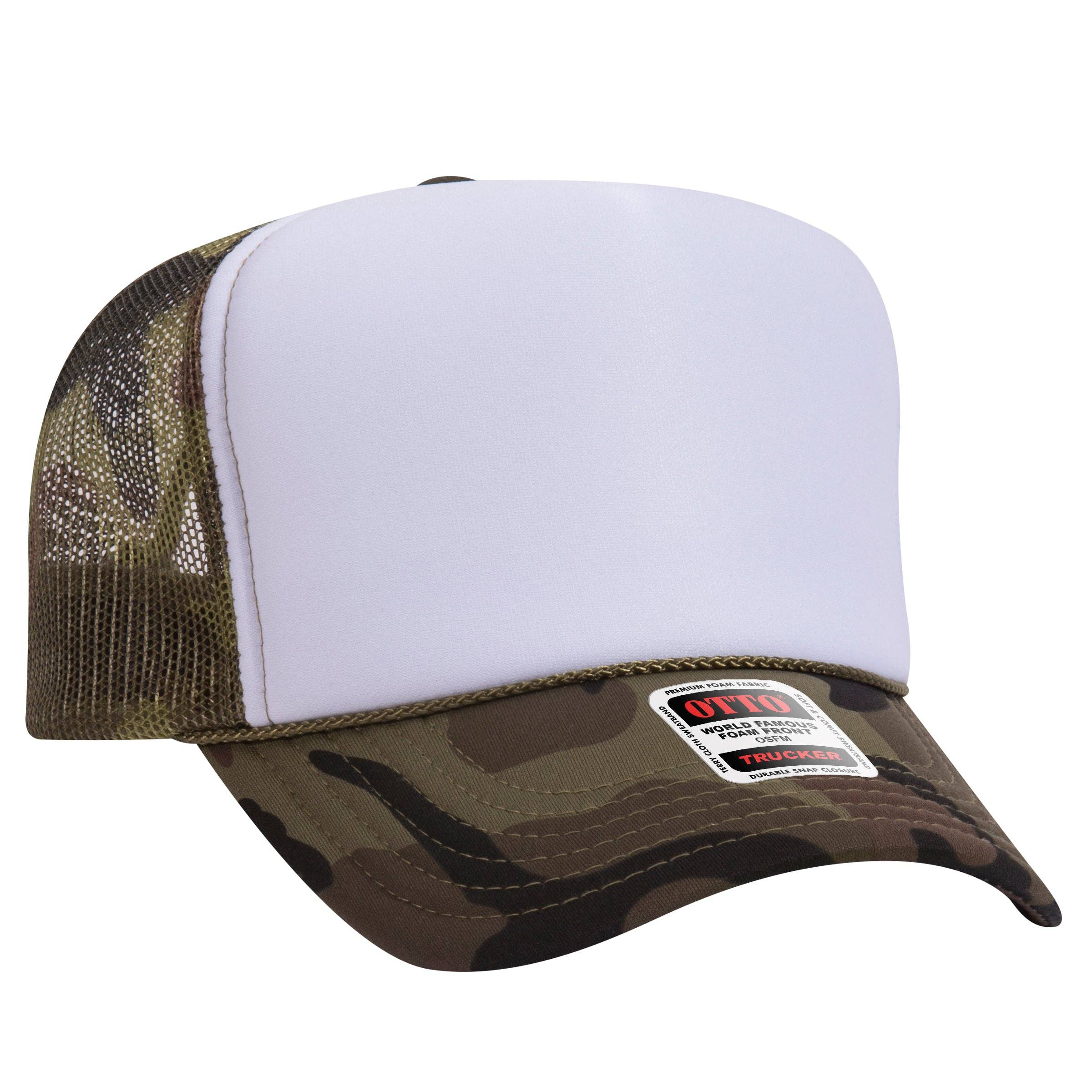 Otto 5-Panel High Crown Foam Trucker Hats, Mesh Back Cap - 39-165: 016CPB -Camo/WHT