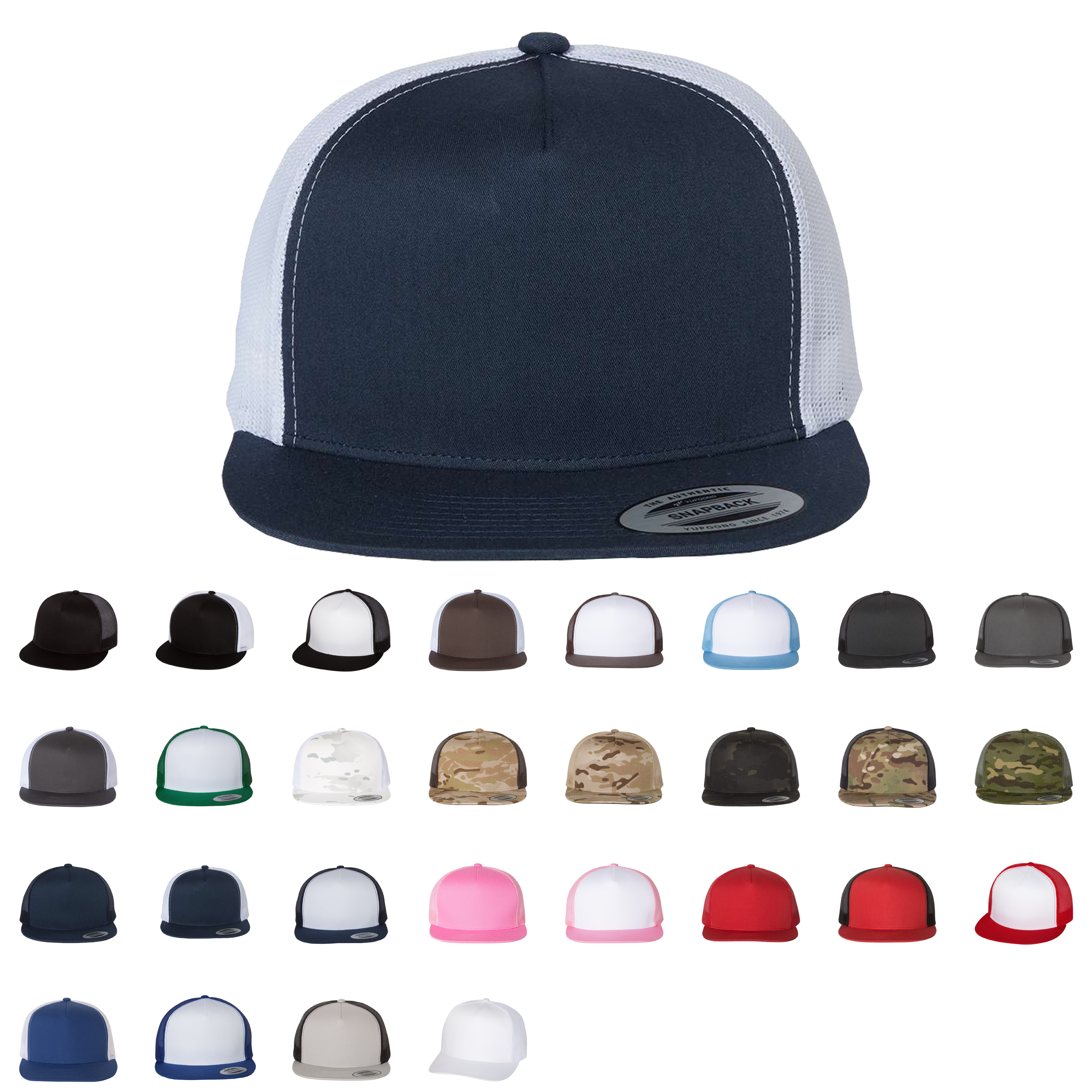 YP Classics®, Yupoong 6006 - Flat Bill Trucker Cap - 6006: Black/White/Black