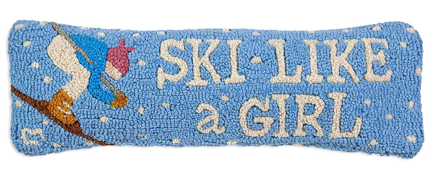 Ski Like a Girl 8"x24" Hooked Wool Pillow