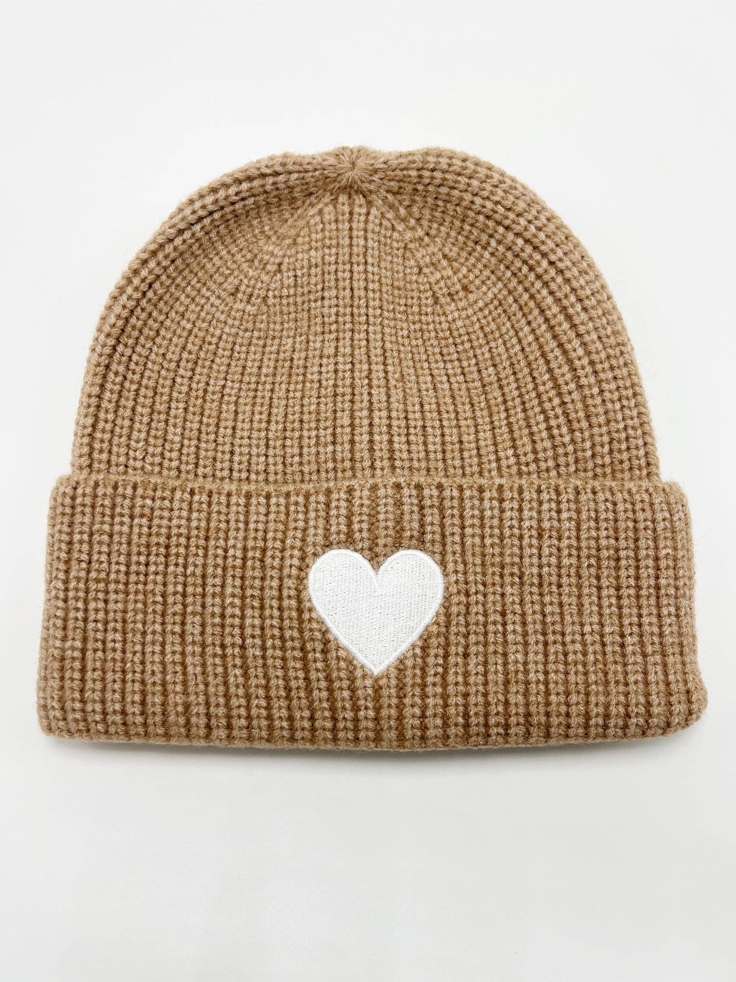 Signature Heart Beanie - Khaki / White