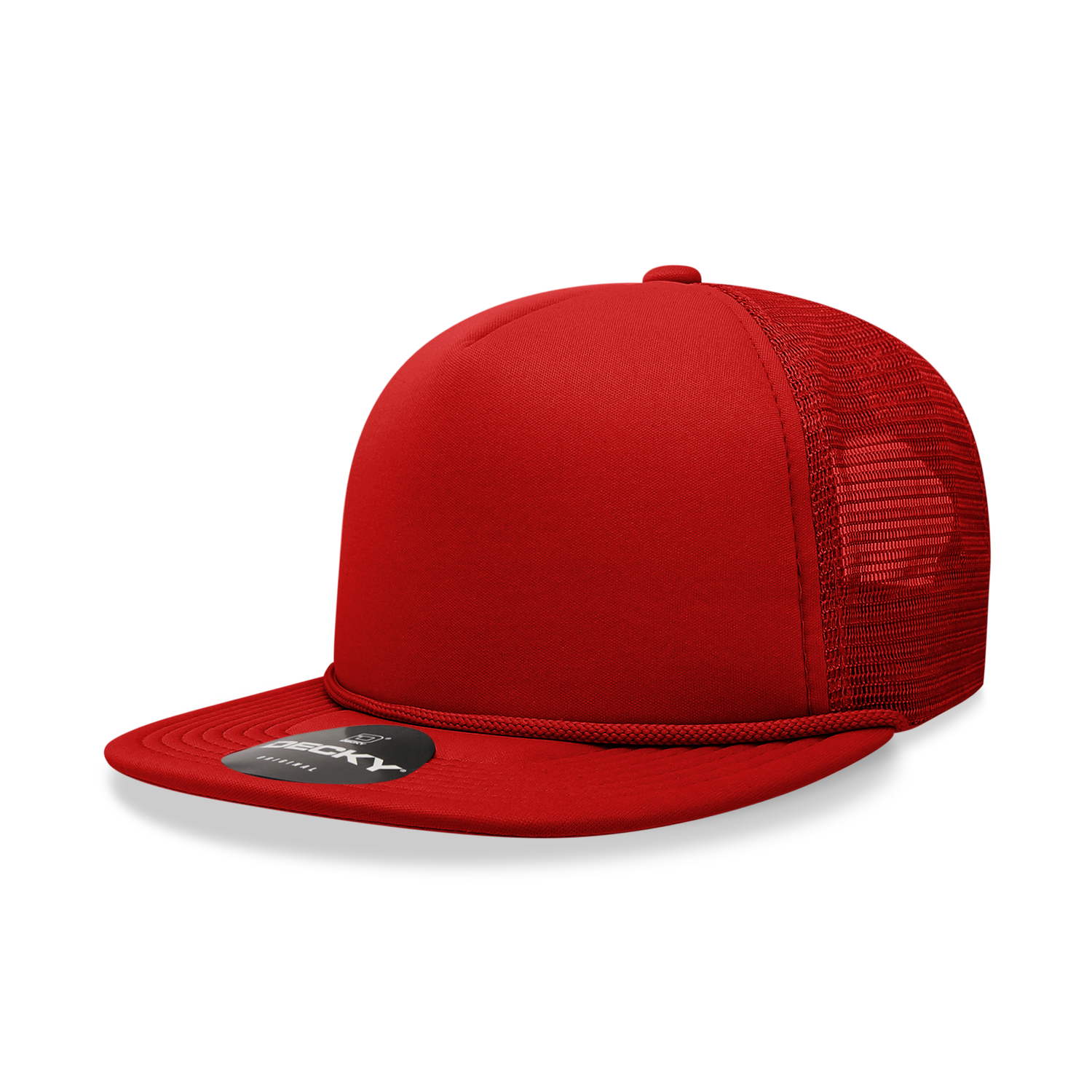 Decky 223 Blank Solid Color, Flat Bill Foam Trucker Hat: Cardinal