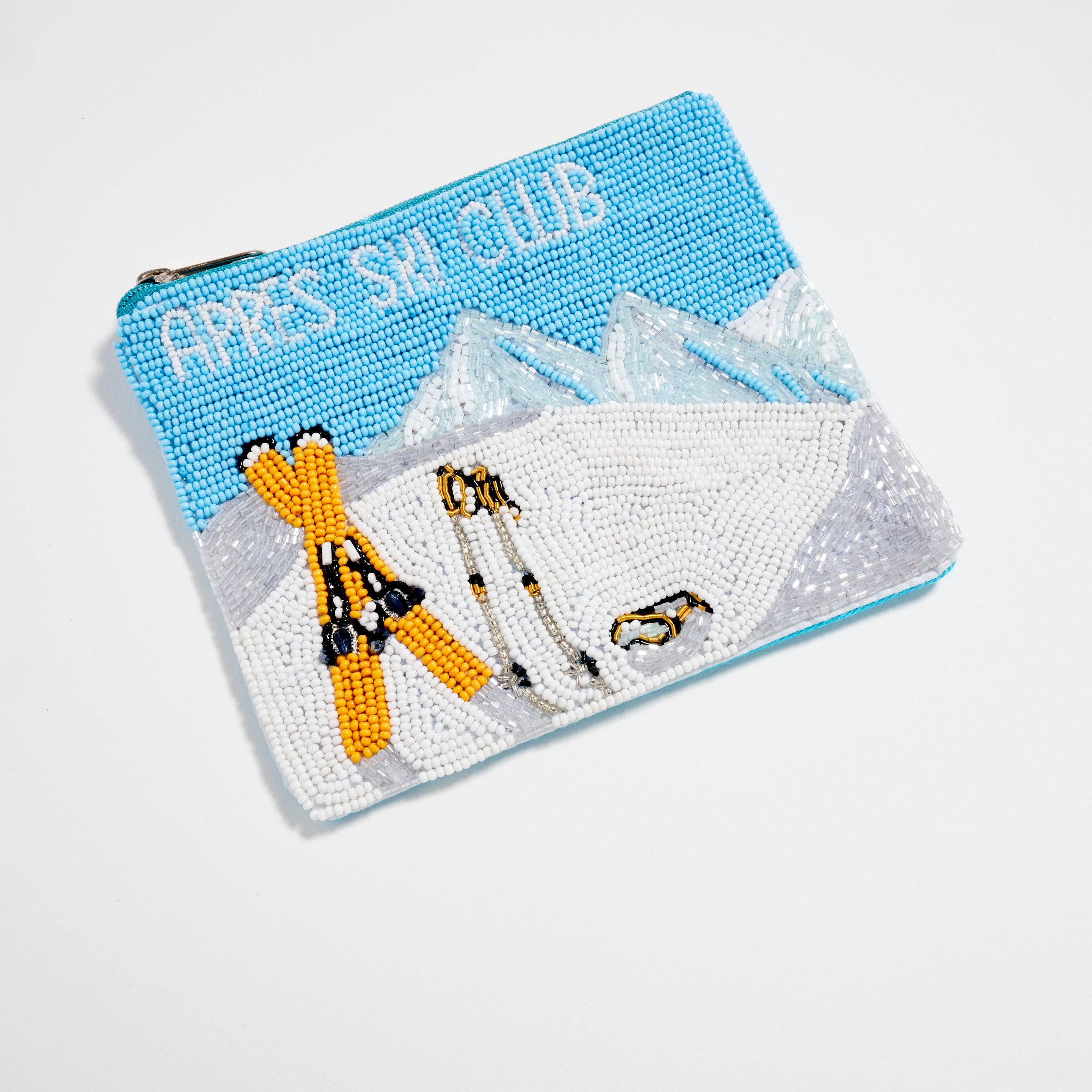 Seed Beaded Mountain Scene Coin Pouch | Après Ski Zip Pouch: MT / ONE