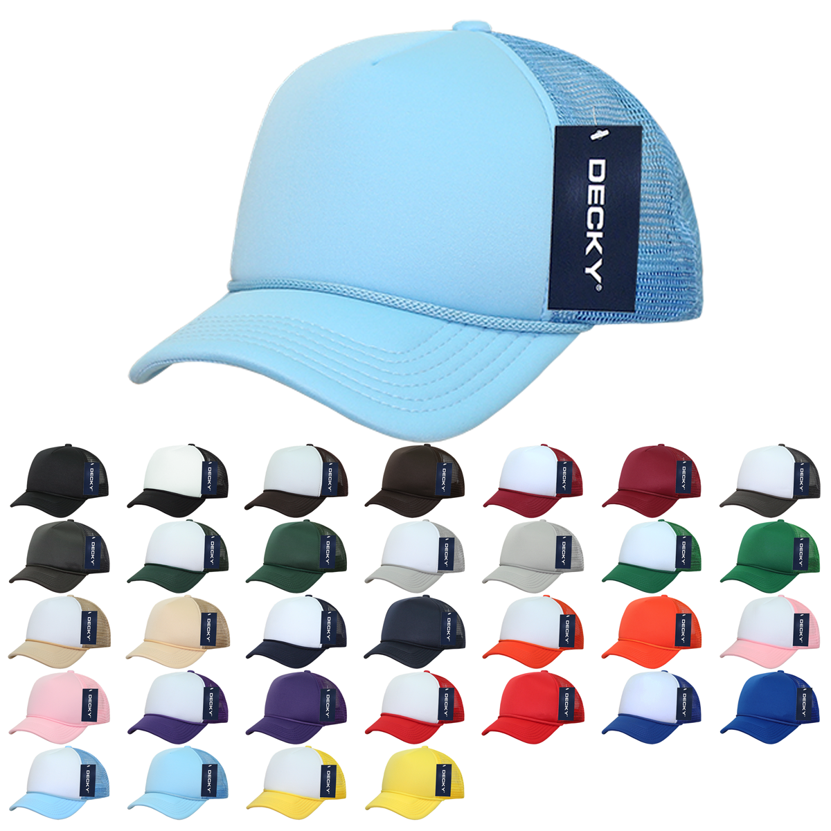 Decky 7010 - Kids, Youth Trucker Foam Hats, Mesh Back - 7010: Sky/White